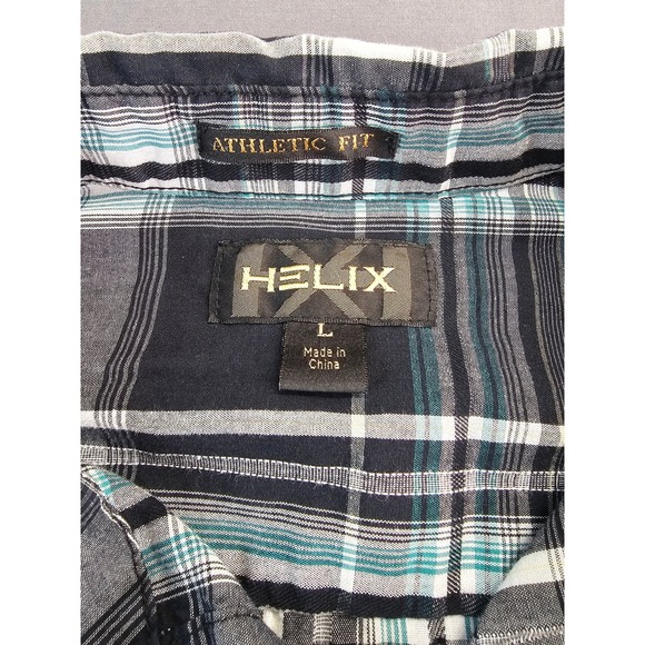 Helix Athletic Fit Men's Plaid Long Sleeve Button Up Shirt Y2K Size Large - Picture 2 of 5
